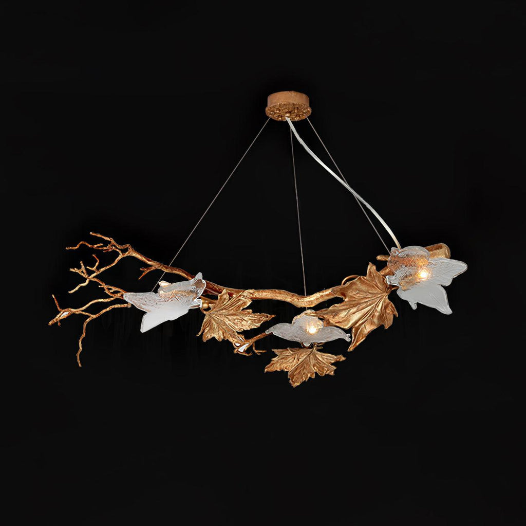 Folio Branch Brass Chandelier ∅ 43.3″ x W 20.5″ x H 11.8″ / Dia 110cm x W 52cm x H 30cm / Brass & Clear Pendant light