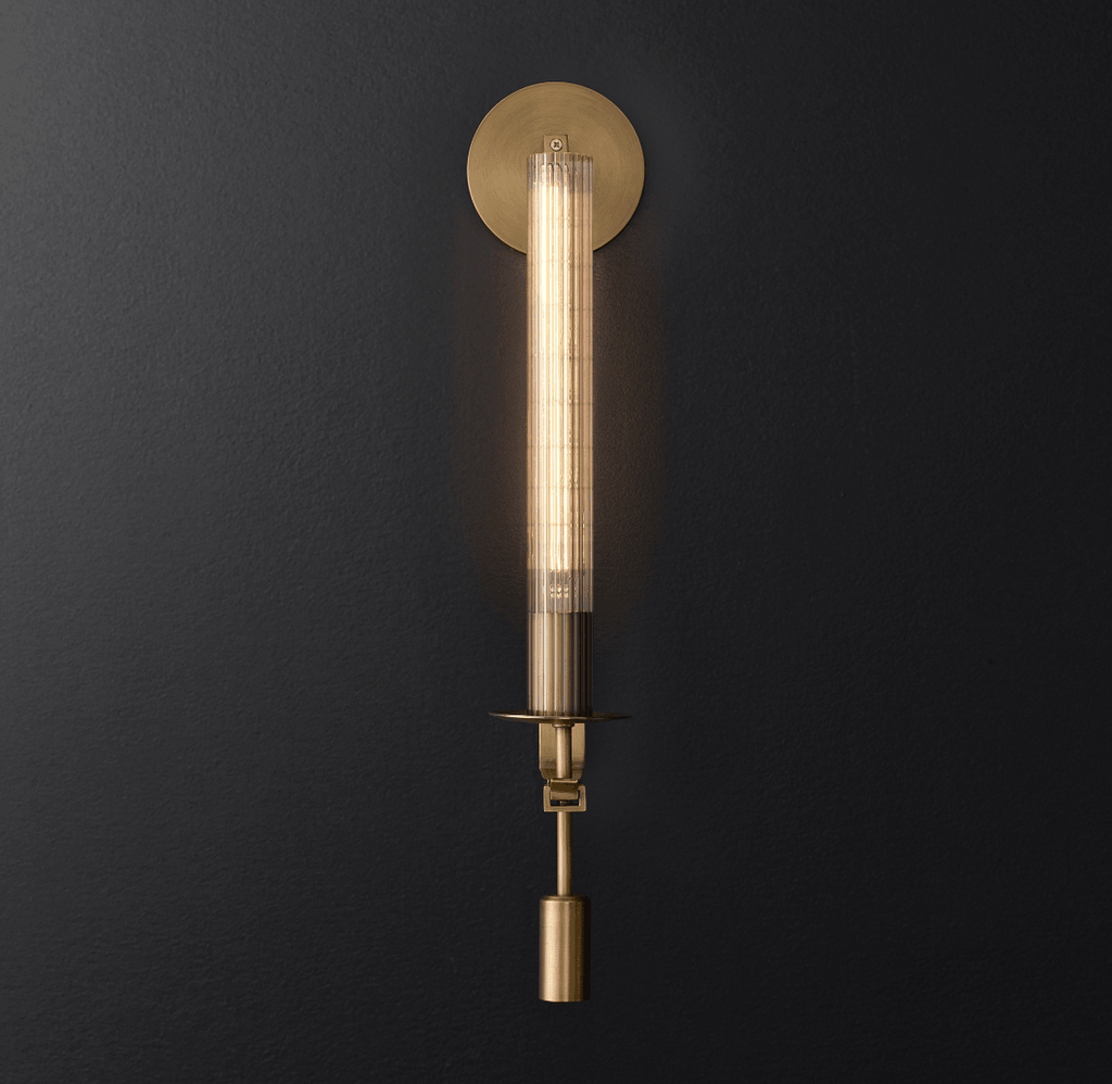 French Classicism Wall Lamp ? 4.7″ x H 28″ / Dia 12cm x H 71cm / Brass & Clear glass Wall lamp