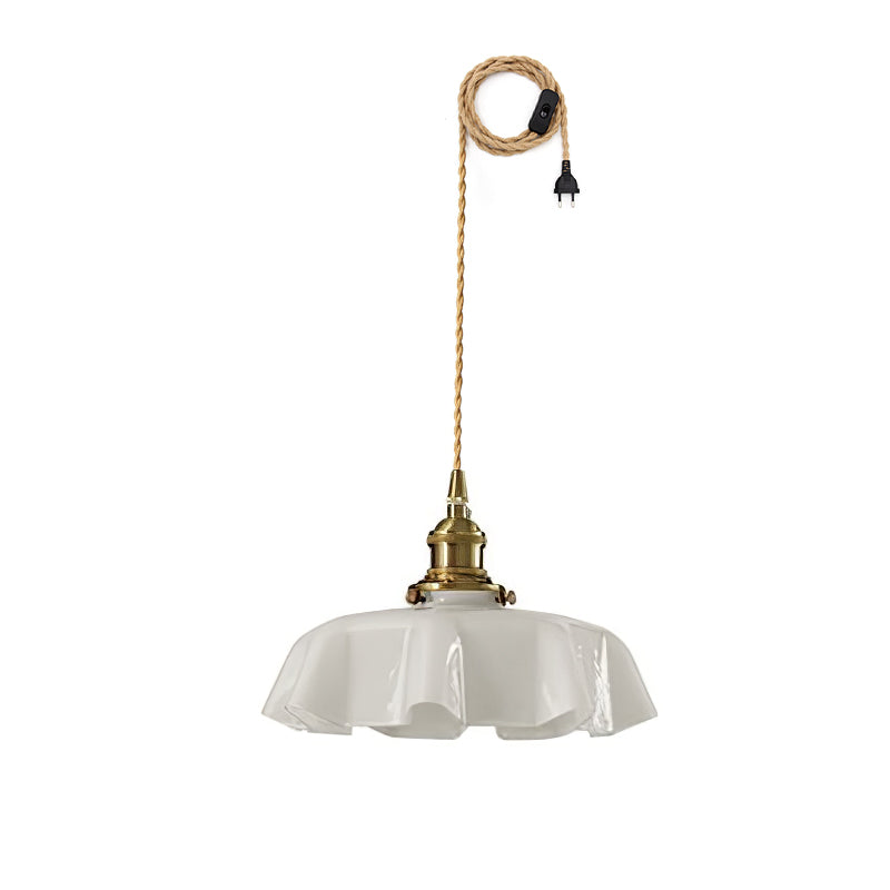 French Flower Pendant Swag Light ? 9.8″ x H 5.1″ / Dia 25cm x H 13cm / Brass ＆ White / US Plug Pendant light