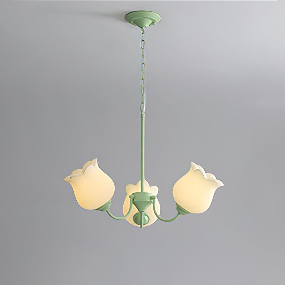 French Lily Chandelier 3 Heads ∅ 25.6″ x H 15.7″ / Dia 65cm x H 40cm / Green & White Chandelier