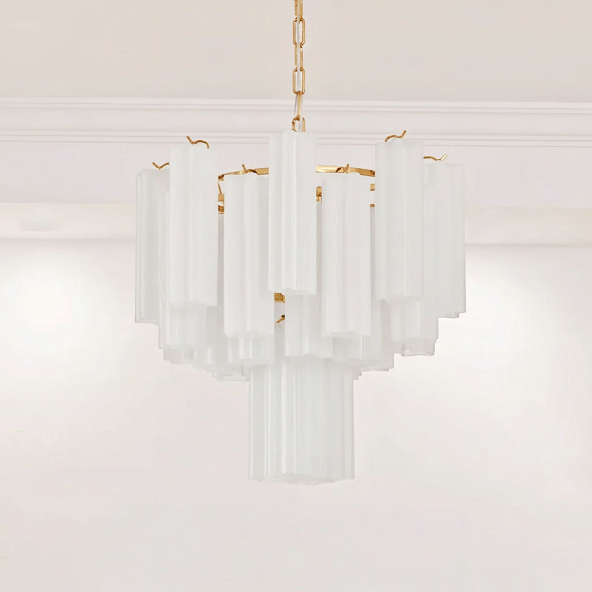Frosted Glass Tubes Chandelier ∅ 19.7″ x H 17.3″ / White & Copper Chandelier