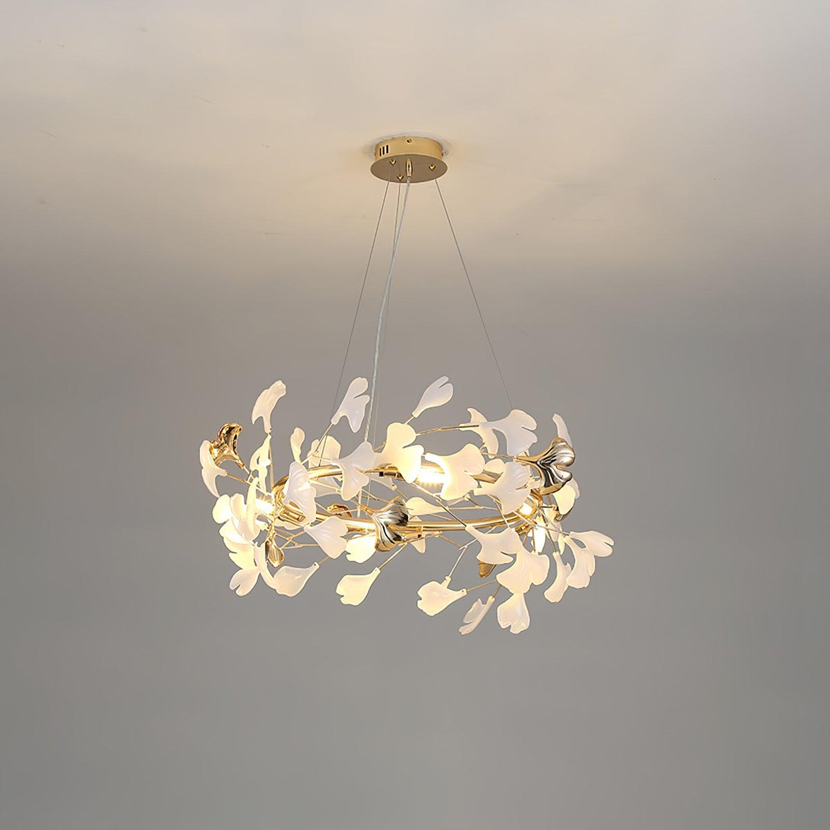 Gingko Chandelier T Model A Dia 60cm x H 30cm / ∅ 23.6″ x H 11.8″ (G9*4) Gold & White Chandelier
