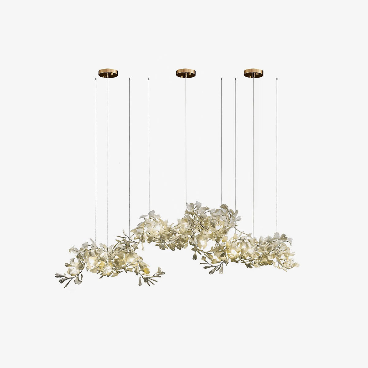 Gingko Chandelier C L 78.7″ x H 78.7″ /∅L 200cm x H 200cm (Canopy: 3 pieces) / Gold + White Chandelier