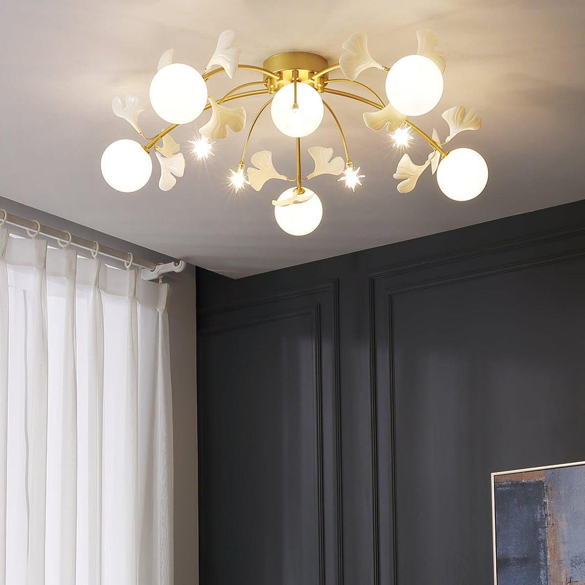 Ginkgo Glass Ceiling Lamp 6 + 5 heads ∅ 39.4″ x H 11.8″ / Dia 100cm x H 30cm / Gold Ceiling lamp