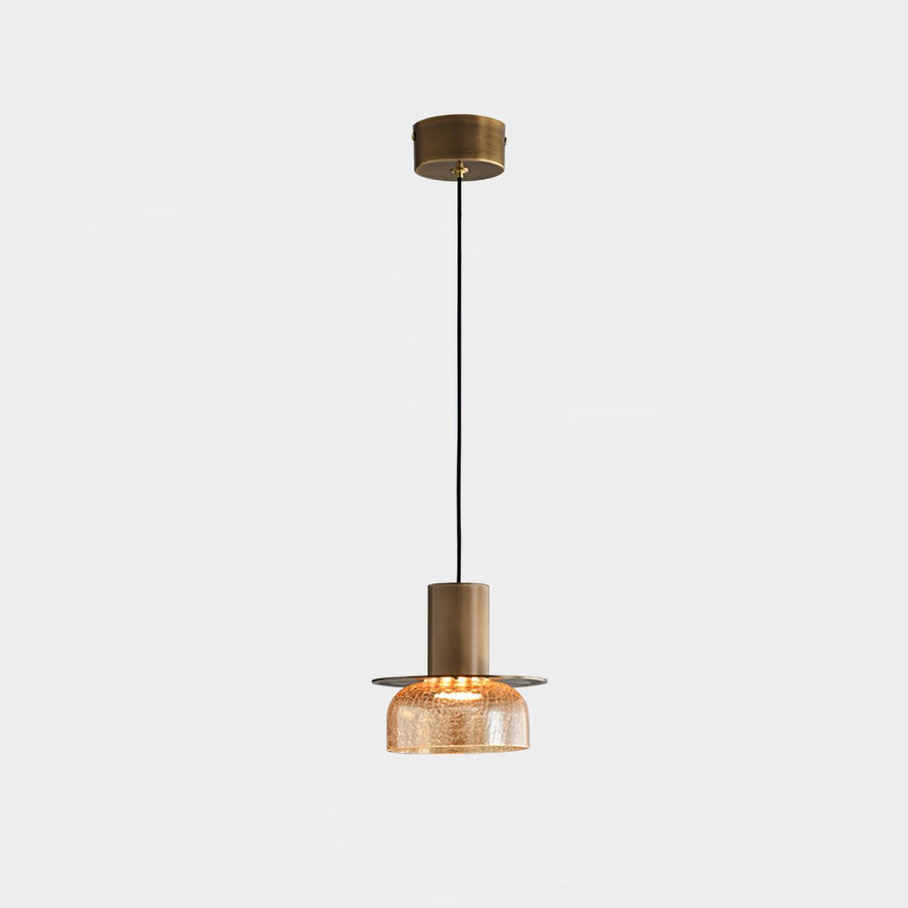 Glacier Crackle Glass Pendant Lamp Model A Size: Dia 15cm x H 14.5cm / ∅ 5.9″ x H 5.7″ / Amber & Bronze color / Warm