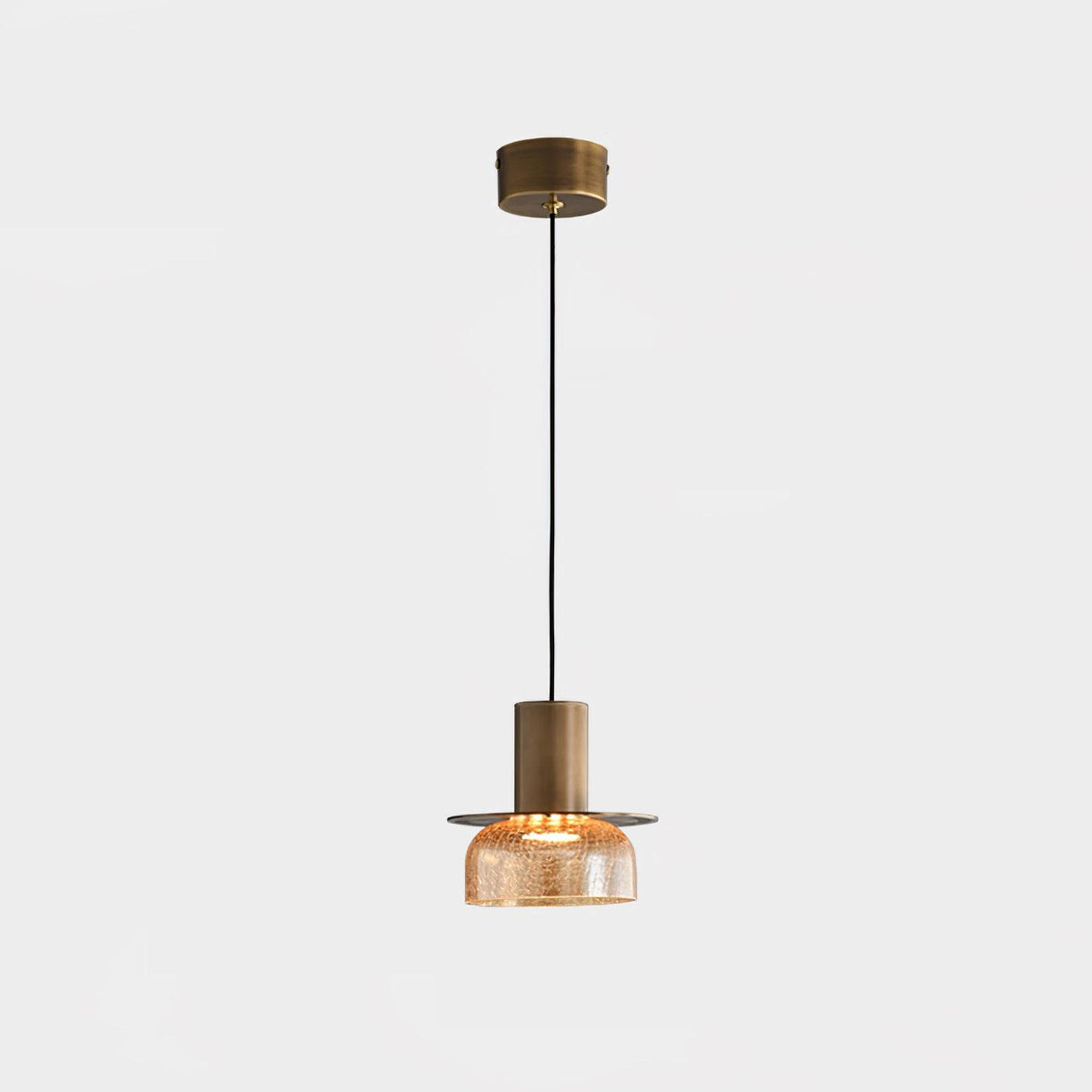 Glacier Crackle Glass Pendant Lamp Model A Size: Dia 15cm x H 14.5cm / ∅ 5.9″ x H 5.7″ / Amber & Bronze color / Warm