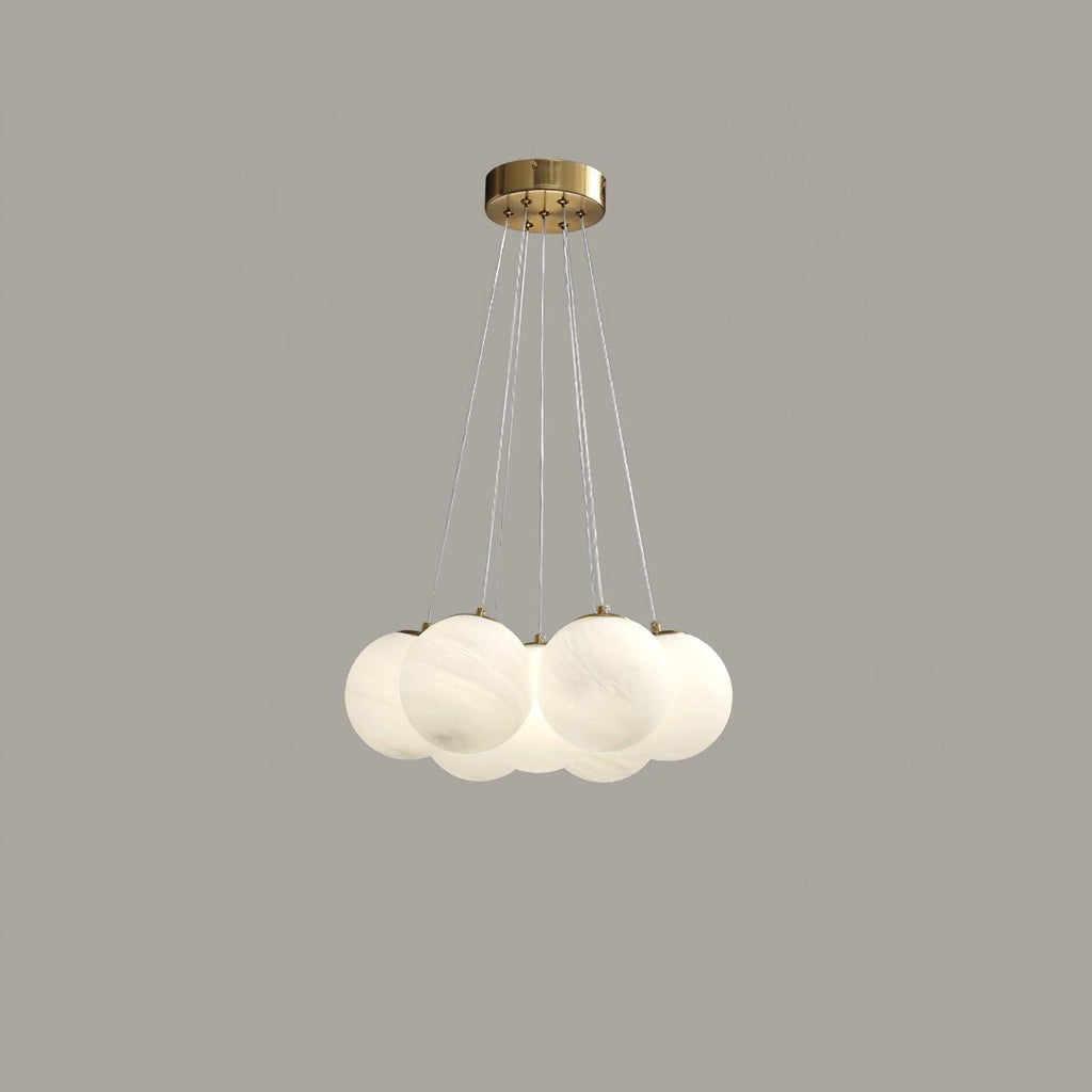 Glass Cluster Chandelier 7 heads ∅ 18.1″ x H 59″ / Dia 45cm x H 150cm / Gold & White Chandelier