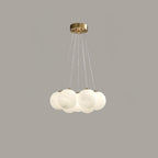 Glass Cluster Chandelier 7 heads ∅ 18.1″ x H 59″ / Dia 45cm x H 150cm / Gold & White Chandelier
