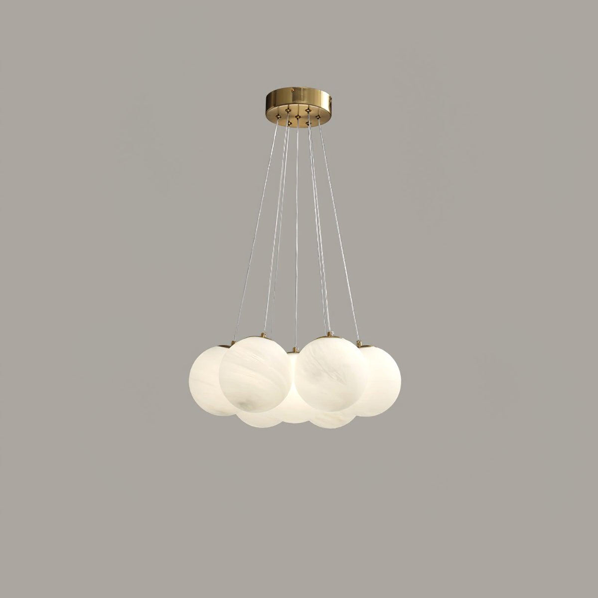 Glass Cluster Chandelier 7 heads ∅ 18.1″ x H 59″ / Dia 45cm x H 150cm / Gold & White Chandelier