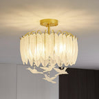 Glass Feather Ceiling Light ∅ 15.7″ x H 17.3″ / Dia 40cm x H 44cm / Copper plated + Opaque Ceiling lamp