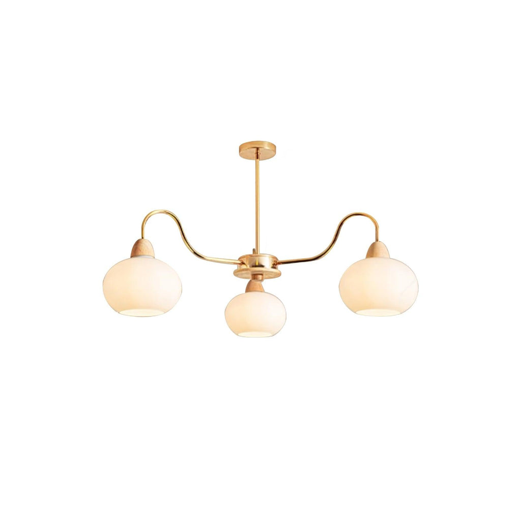 Glass Persimmon Chandelier 3 Lamps ∅ 22.8″ x H 13.4″ / Dia 58cm x H 34cm / Gold & White glass Chandelier