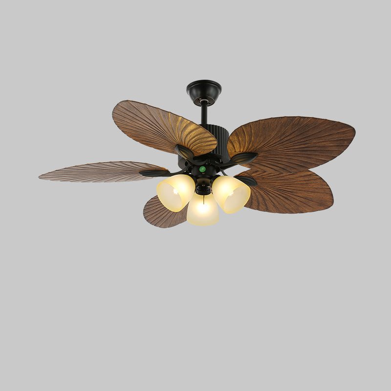 Banana Leaves 48’’/52’’ Ceiling Fan Light ∅ 52″ X H 11.8″ / Model B2 Nature Wood Grain & Black Ceiling fan light