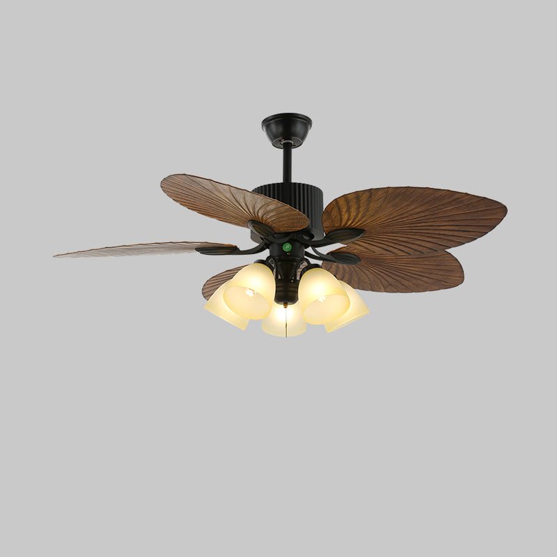 Banana Leaves 48’’/52’’ Ceiling Fan Light ∅ 52″ X H 11.8″ / Model B3 Nature Wood Grain & Black Ceiling fan light