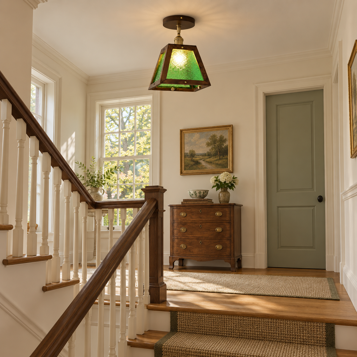 Green Patterned Glass Ceiling Light