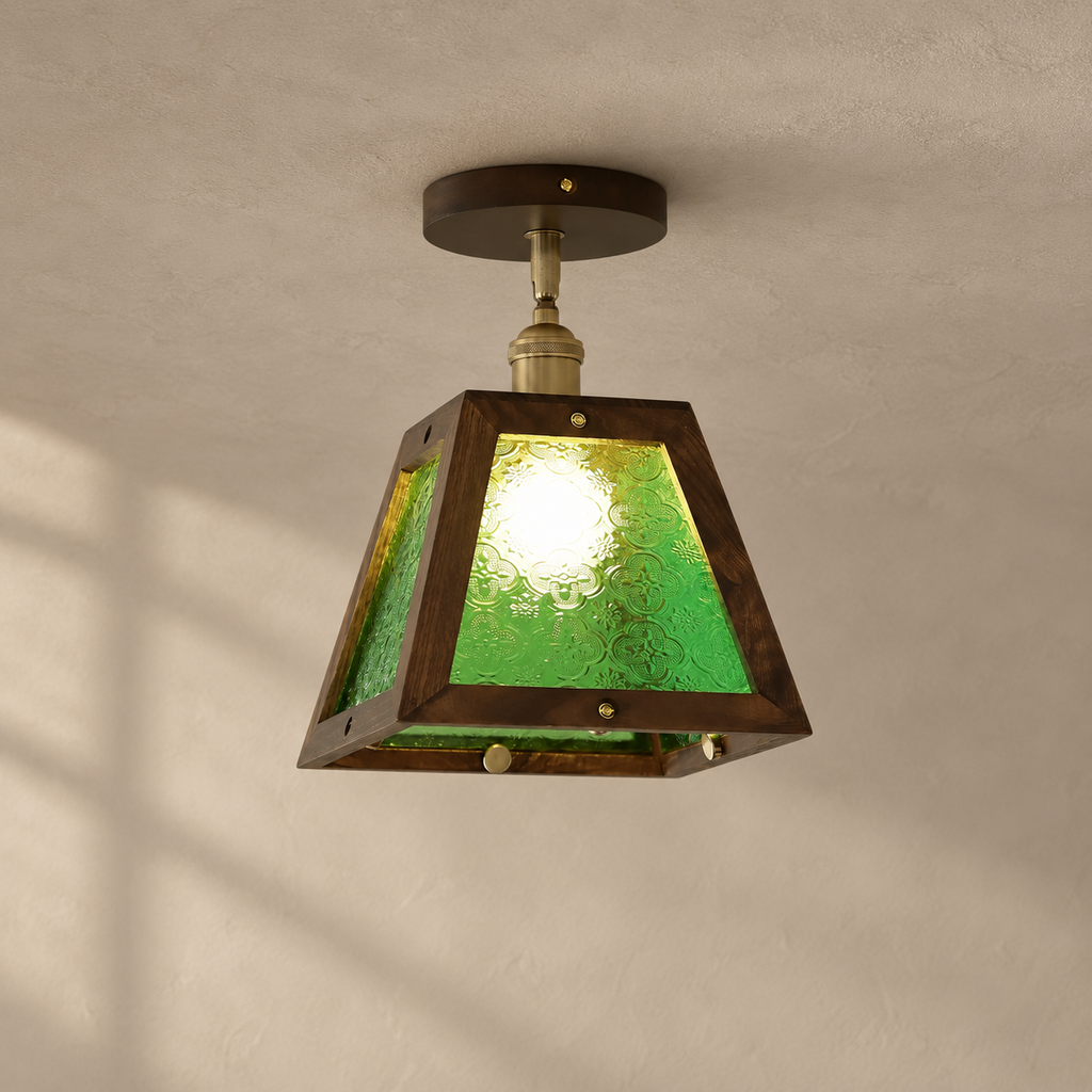 Green Patterned Glass Ceiling Light