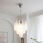 Grid Glass Waterfall Chandelier ∅ 15.7″ x H 18.1″ / Dia 40cm x H 46cm / Chrome & White Chandelier