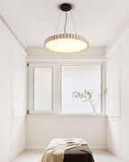 Grove Circle Pendant Light ∅ 12.6’’ x H 2.8’’ / Yellow Travertine & White / Warm Light pendant Lamp