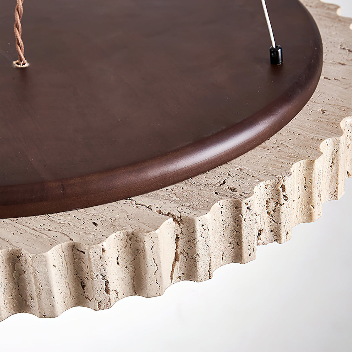 Grove Circle Pendant Light ∅ 12.6’’ x H 2.8’’ / Yellow Travertine & White / Warm Light pendant Lamp