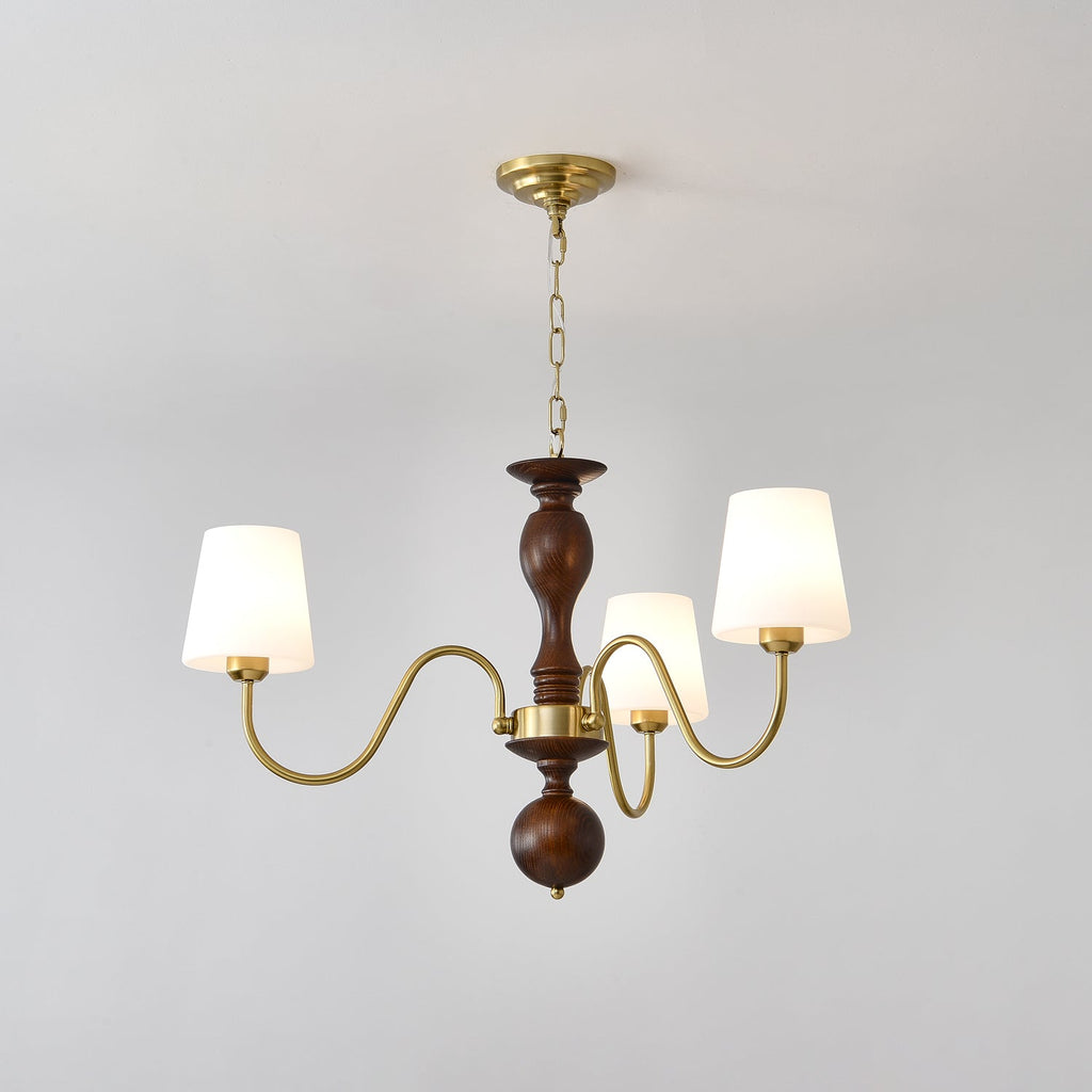 Grove Haven Chandelier 3 heads ∅ 26.8″ x H 19.3″ / Walnut Color & Gold Chandelier