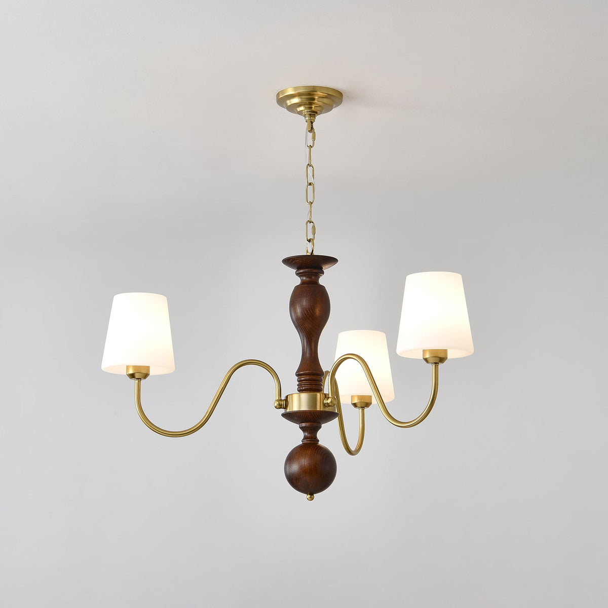 Grove Haven Chandelier 3 heads ∅ 26.8″ x H 19.3″ / Walnut Color & Gold Chandelier