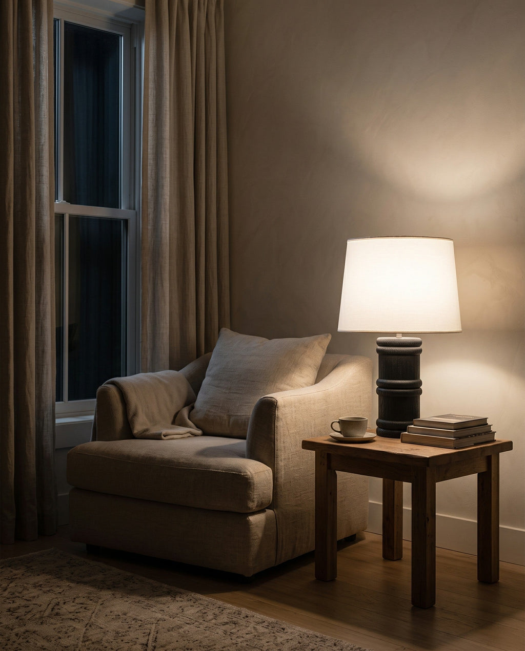 Black Organic Wood Table Lamp