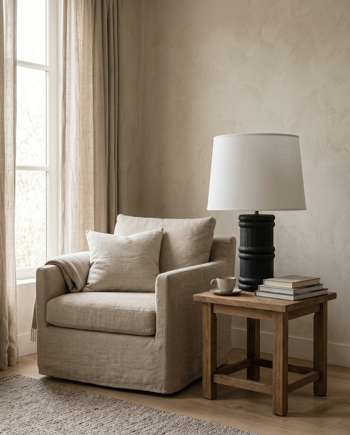 Black Organic Wood Table Lamp