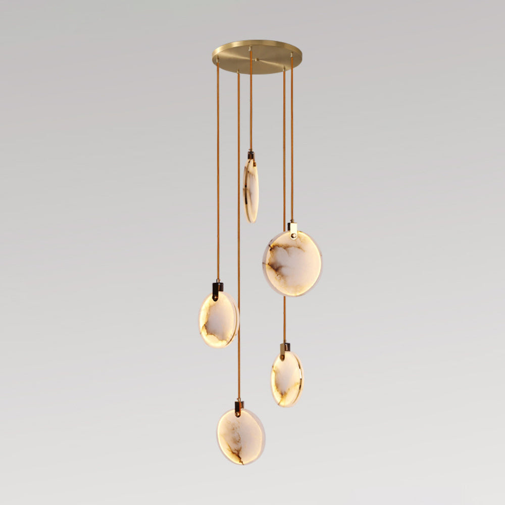 Harvest Alabaster Pendant Lamp 5 Heads ? 13.8″ x H 78.7″ / Brass & White / Warm Light Pendant light