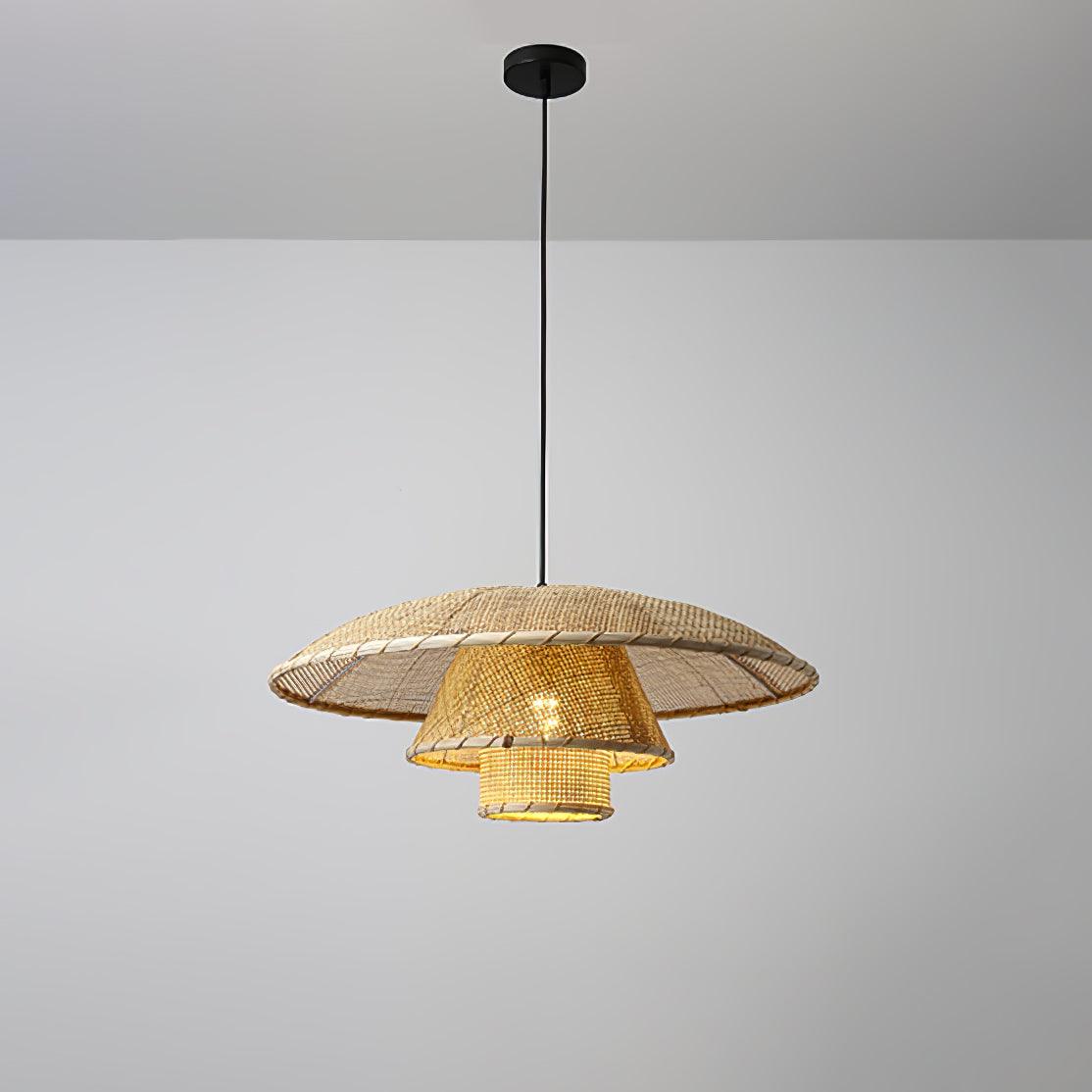 Hat Weave Rattan Pendant Lamp ∅ 23.6″ x H 59″ / Dia 60cm x H 150cm / Black & Natural rattan Pendant light