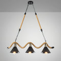 Hemp Rope Industrial Wave Chandelier 3Heads L 31.5″ x H 7.9″ / L 80cm x H 20cm / Black & Linen color Chandelier
