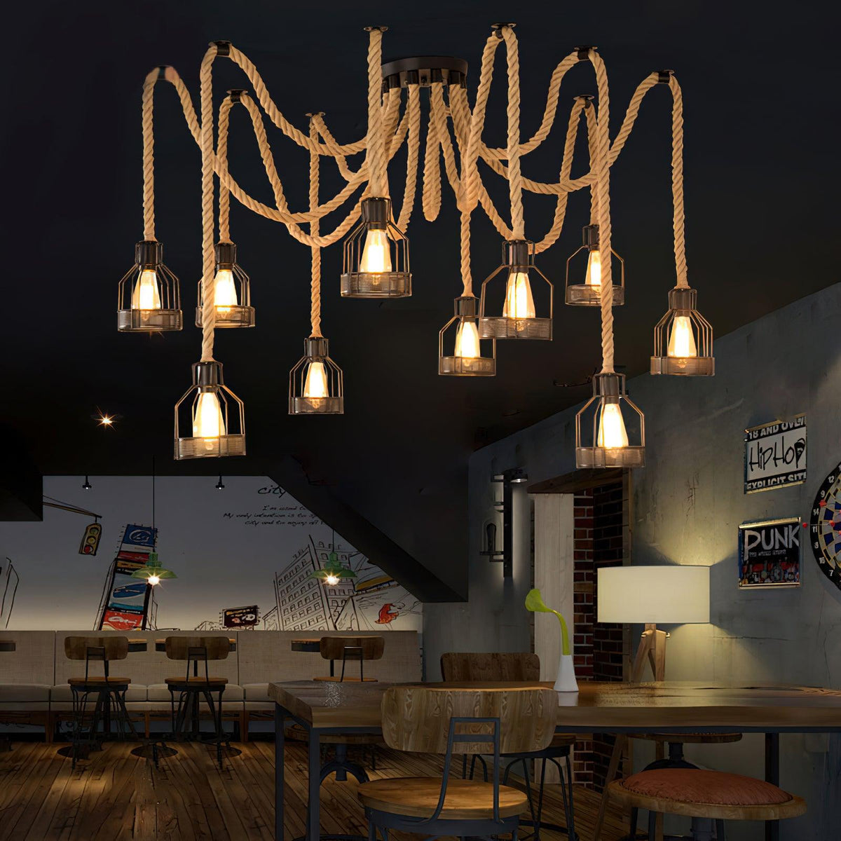Hemp Rope Scattered Flower Chandelier Chandelier