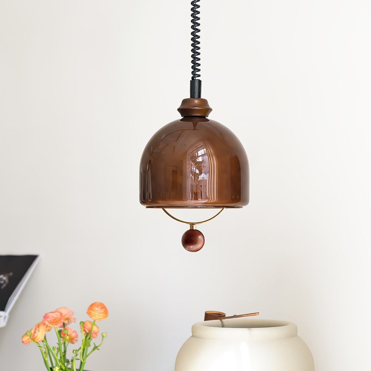 Herda Pendant Lamp ∅ 9.8″ x H 8.3″ / Dia 25cm x H 21cm / Dark walnut & Dark Brown Pendant light