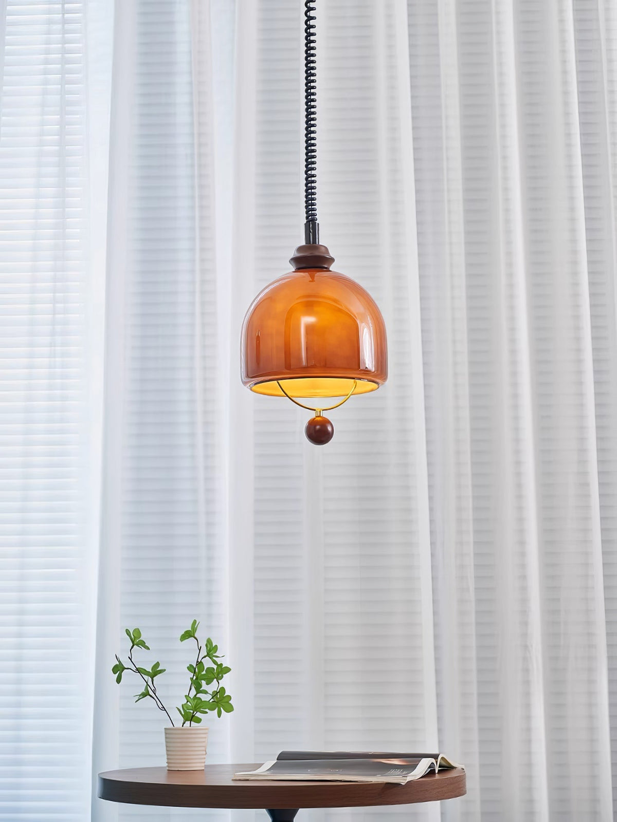Herda Pendant Lamp ∅ 9.8″ x H 8.3″ / Dia 25cm x H 21cm / Dark walnut & Dark Brown Pendant light