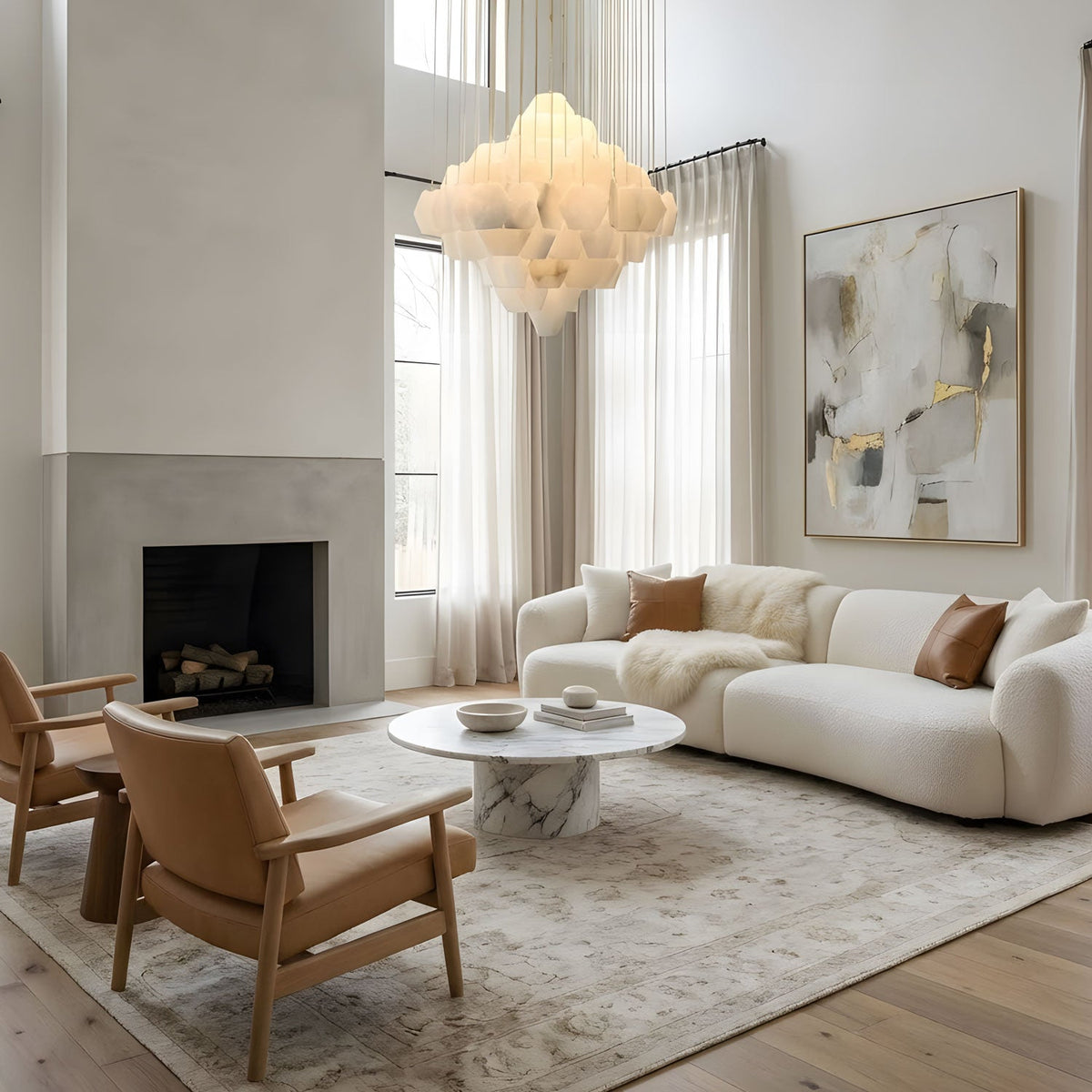 Hexa Alabaster Cascade Chandelier