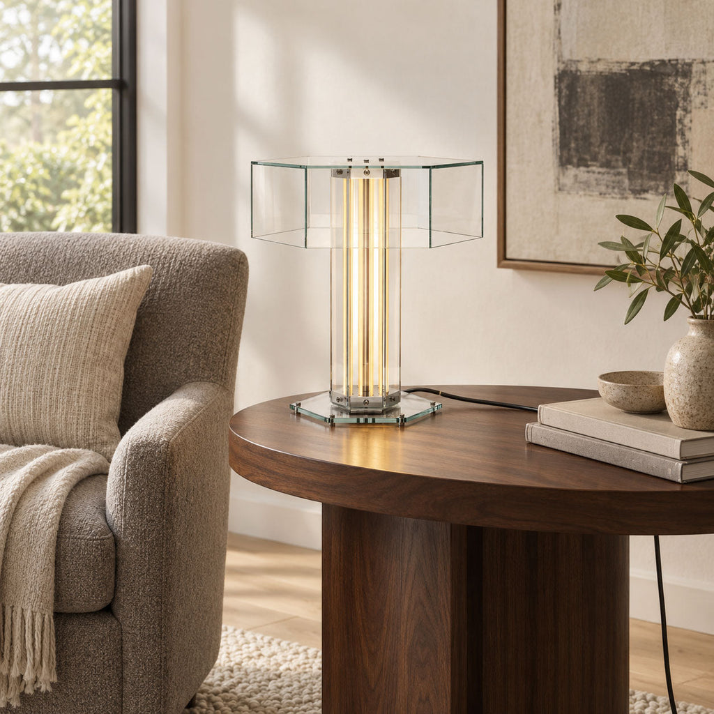Hexagonal Glass Table Lamp