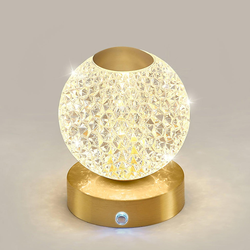 Jarin Diamond Built-in Battery Table Lamp ∅ 4.3″ x H 5.9″/ Dia 11cm x H 15cm / Brass & Clear Table lamp