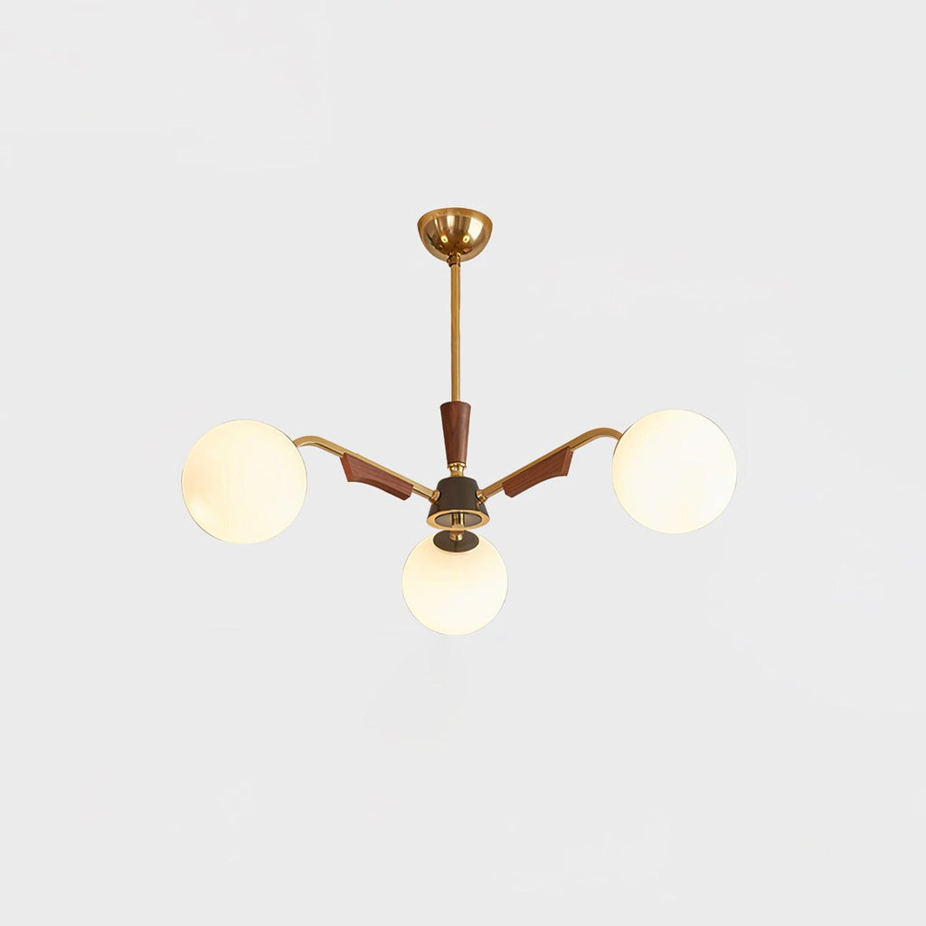 Jeri Sputnik Chandelier 3 Heads ∅ 25.2″ x H 11.8″ / Dia 80cm x H 26cm / Brass & Walnut & White Chandelier