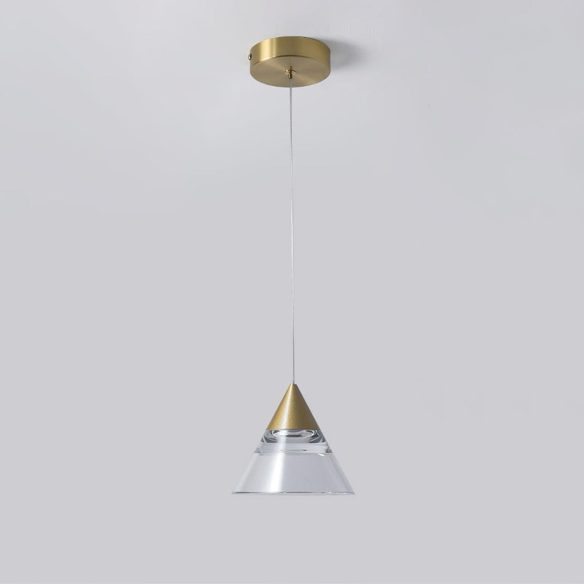 Kabru Mini Pendant Light 1 head ∅ 5.5″ x H 59″ / Dia 14cm x H 150cm / Polished brass + Clear / Warm Light Pendant light