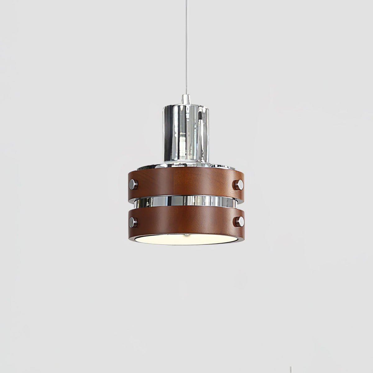 Karry Pendant Lamp Model A ∅ 5.1″ x H 5.5″ / Dia 13cm x H 14cm / Walnut Color & Chrome Pendant light