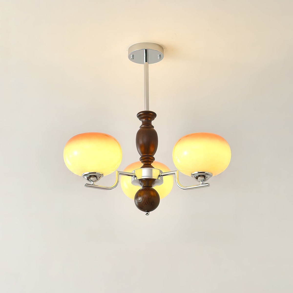 Kingsley Chandelier 3 heads ∅ 21.7″ x H 15″ / Walnut Color & Gold & Chrome Chandelier