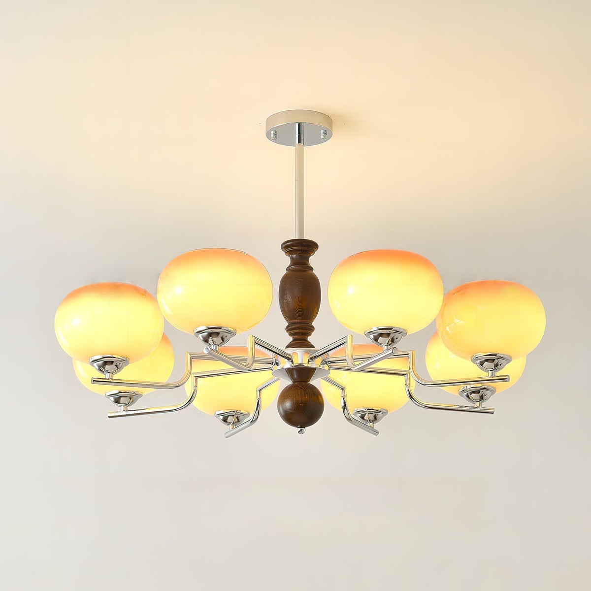 Kingsley Chandelier 8 heads ∅ 34.6″ x H 15″ / Walnut Color & Gold & Chrome Chandelier
