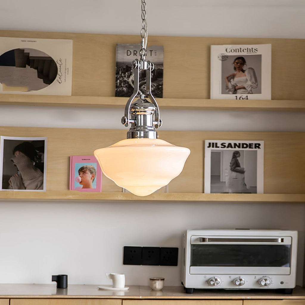 Lavagna Schoolhouse Pendant Light ∅ 11.8″ x H 19.3″ / Dia 30cm x H 43cm / Chrome & White Pendant light