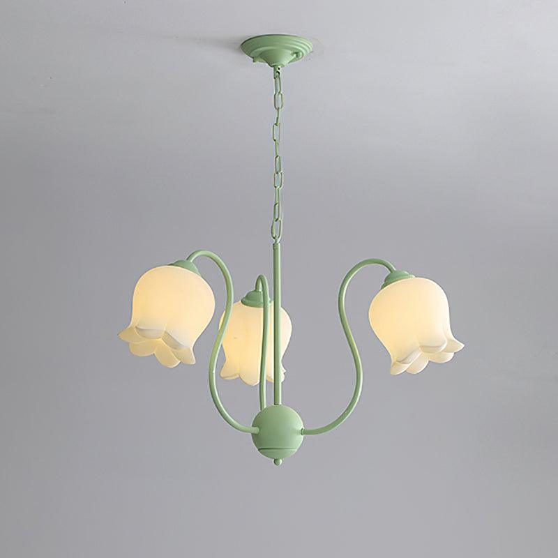 Lilium Chandelier 3 Heads ∅ 26″ x H 16.5″ / Dia 66cm x H 42cm / Green & White Chandelier