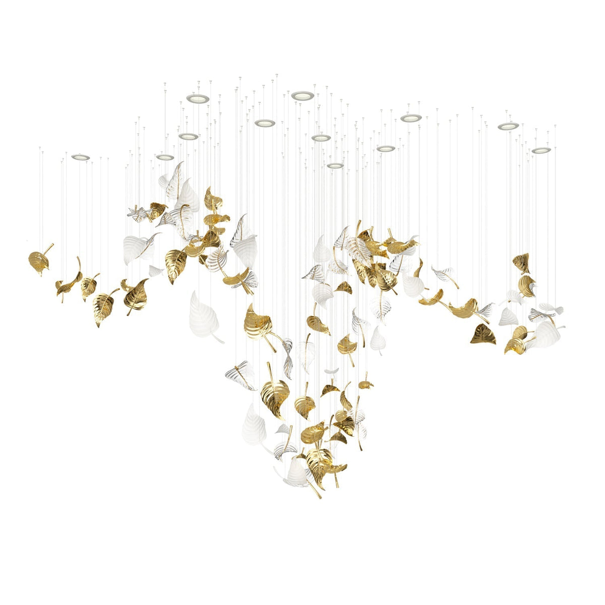 Linden Leaves Chandelier Support Customized Drawings / White & Clear & Gold / Warm Light Chandelier