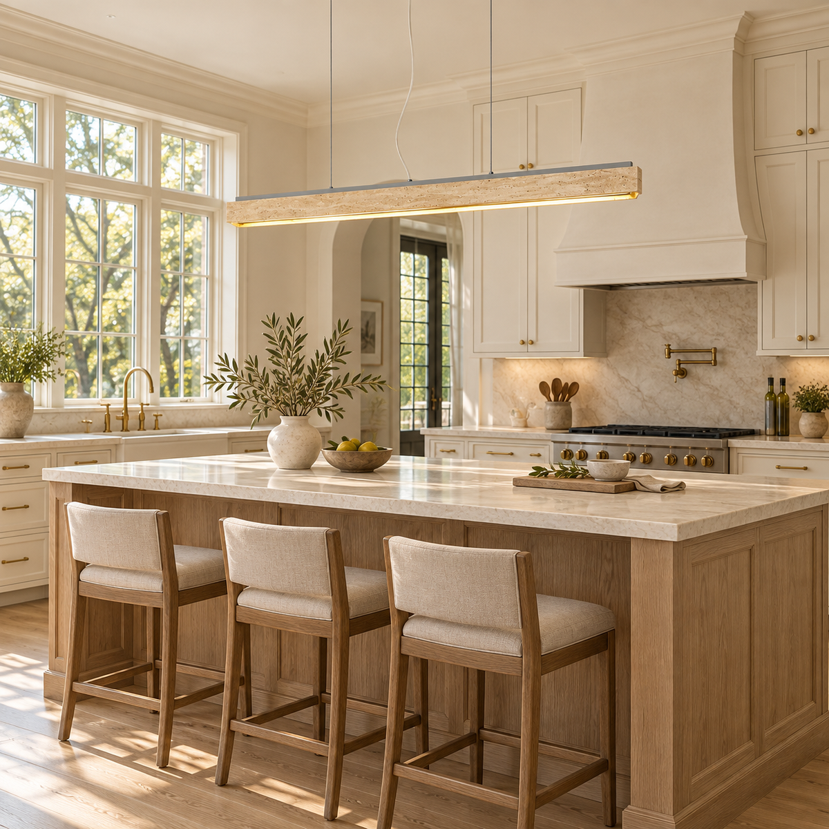 Linear Travertine Suspension Lamp