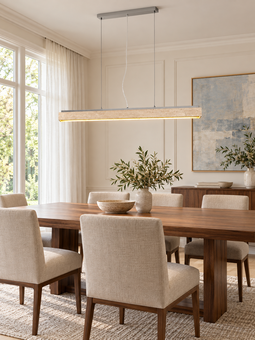 Linear Travertine Suspension Lamp