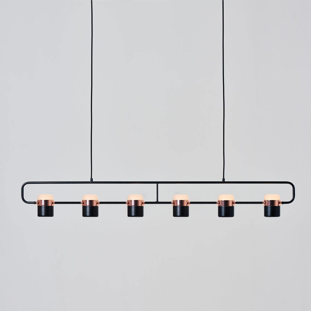 Adjustable Glass Pendant Light 6heads: L 53.2″ x H 7.1″ / L 135cm x H 18cm / Rose Gold + Black / Warm white Pendant