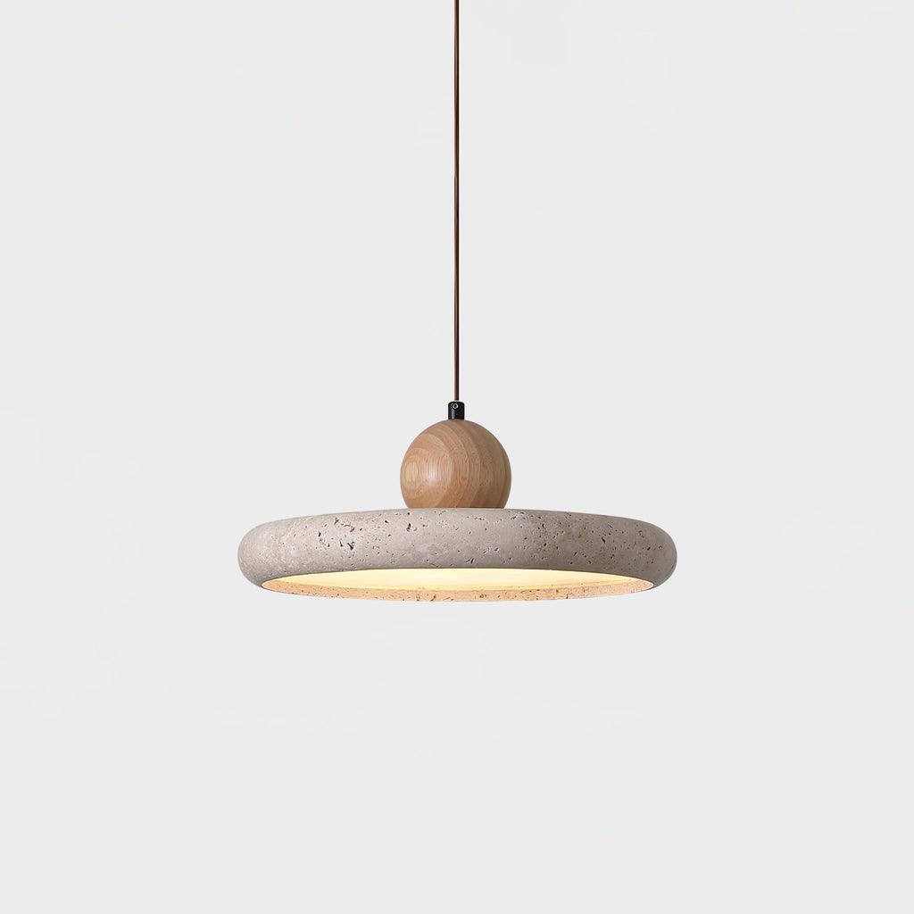 Lola Travertine Pendant Light ? 11.8″ x H 3.7″ / Yellow Travertine & Wood Color / Warm Light 1001 pendant Lamp