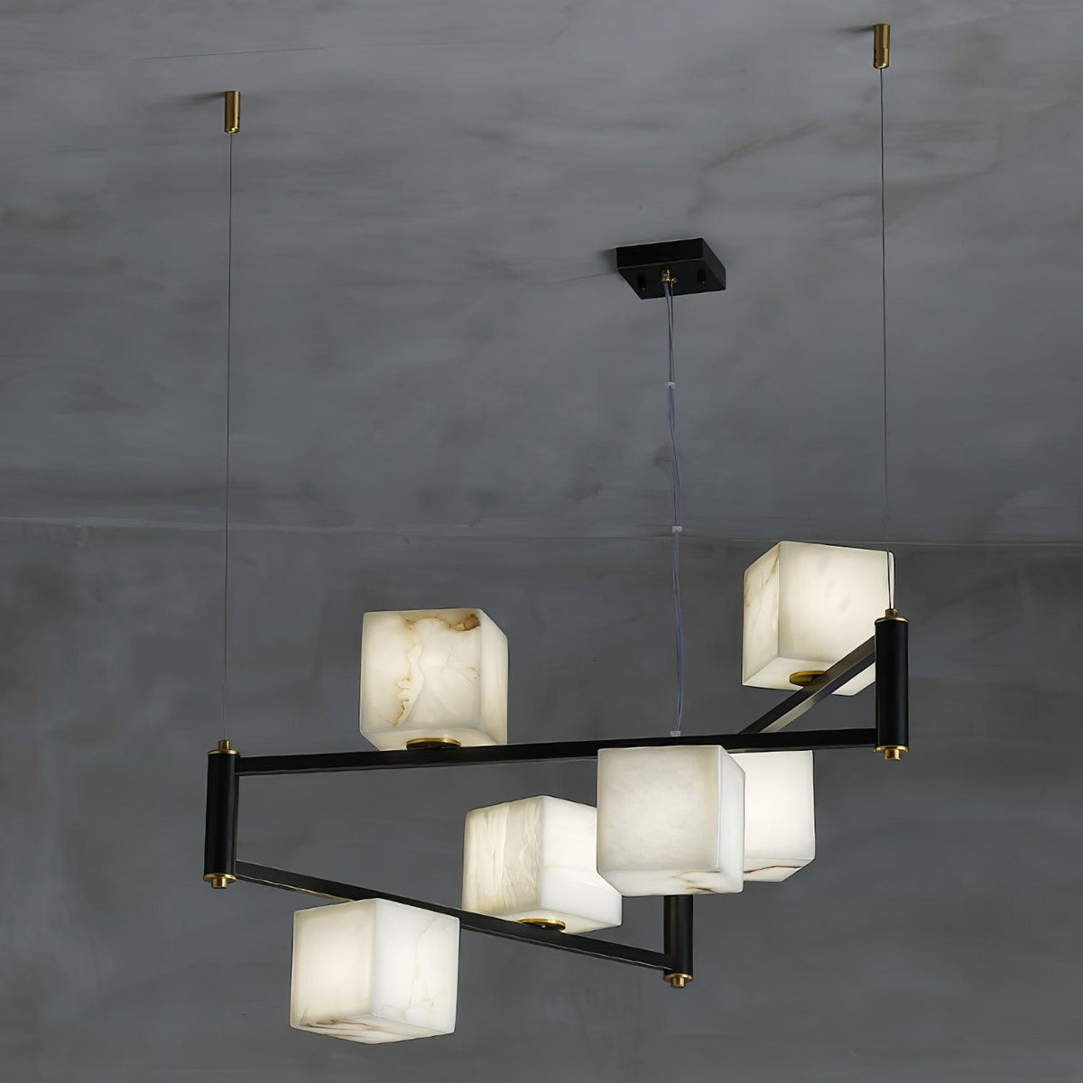Alabaster Square Box Chandelier 6 Heads L 31.5″ x W 31.5″ x H 17.7″ / L 80cm x W 80cm x H 45cm / Brass & Black & White