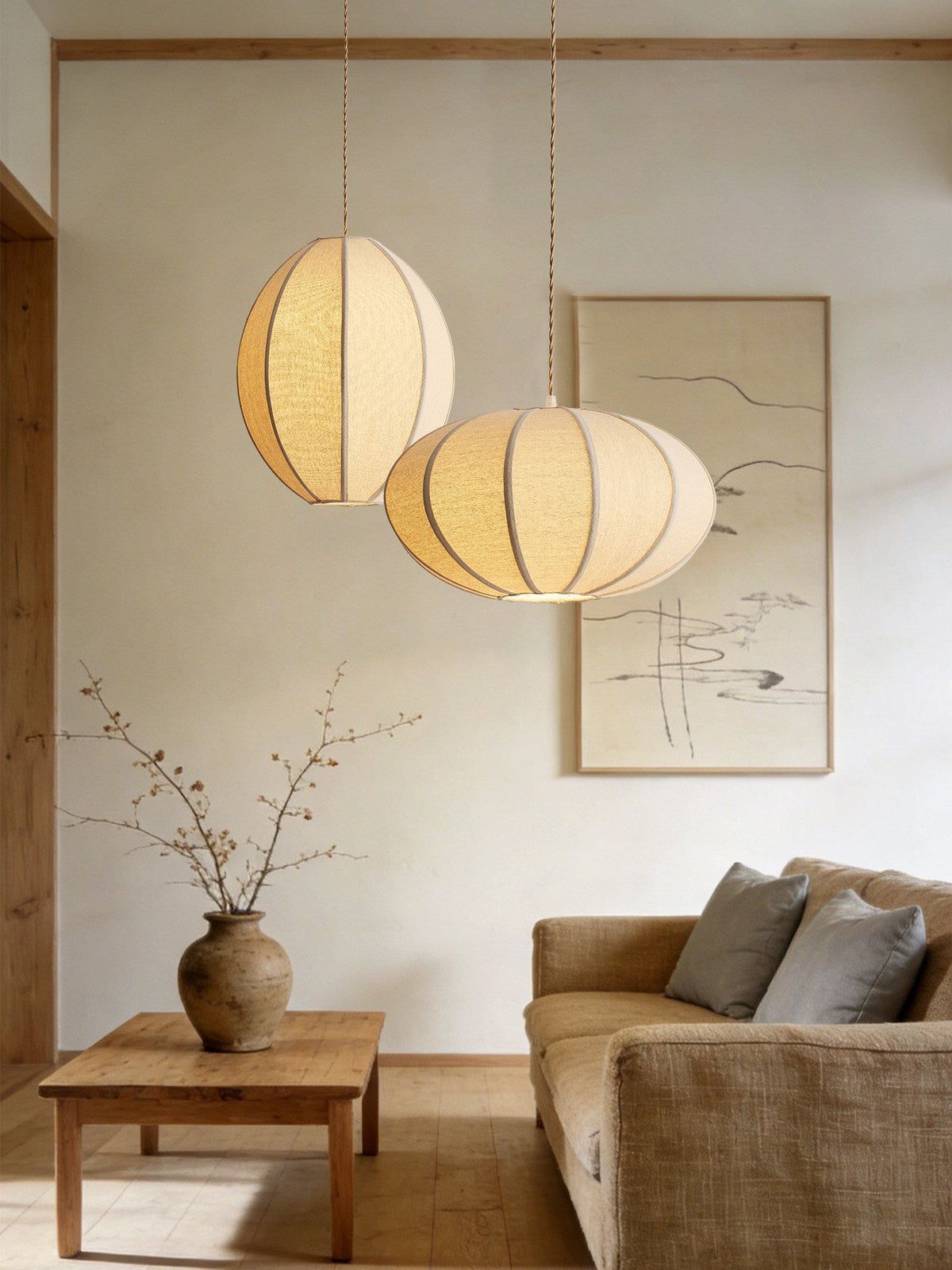 Melon Ribbed Fabric Pendant Lamp