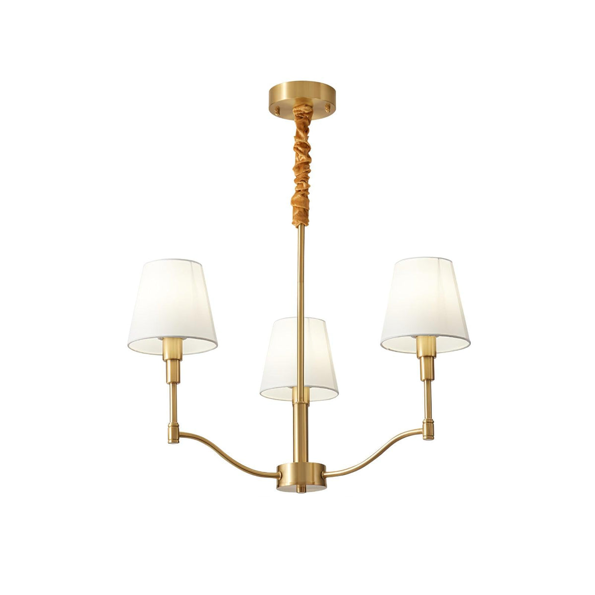 Meridian Mid Century Brass Chandelier 3 Heads ? 23.6″ x H 19.7″ / Dia 60cm x H 50cm / Brass & White Chandelier